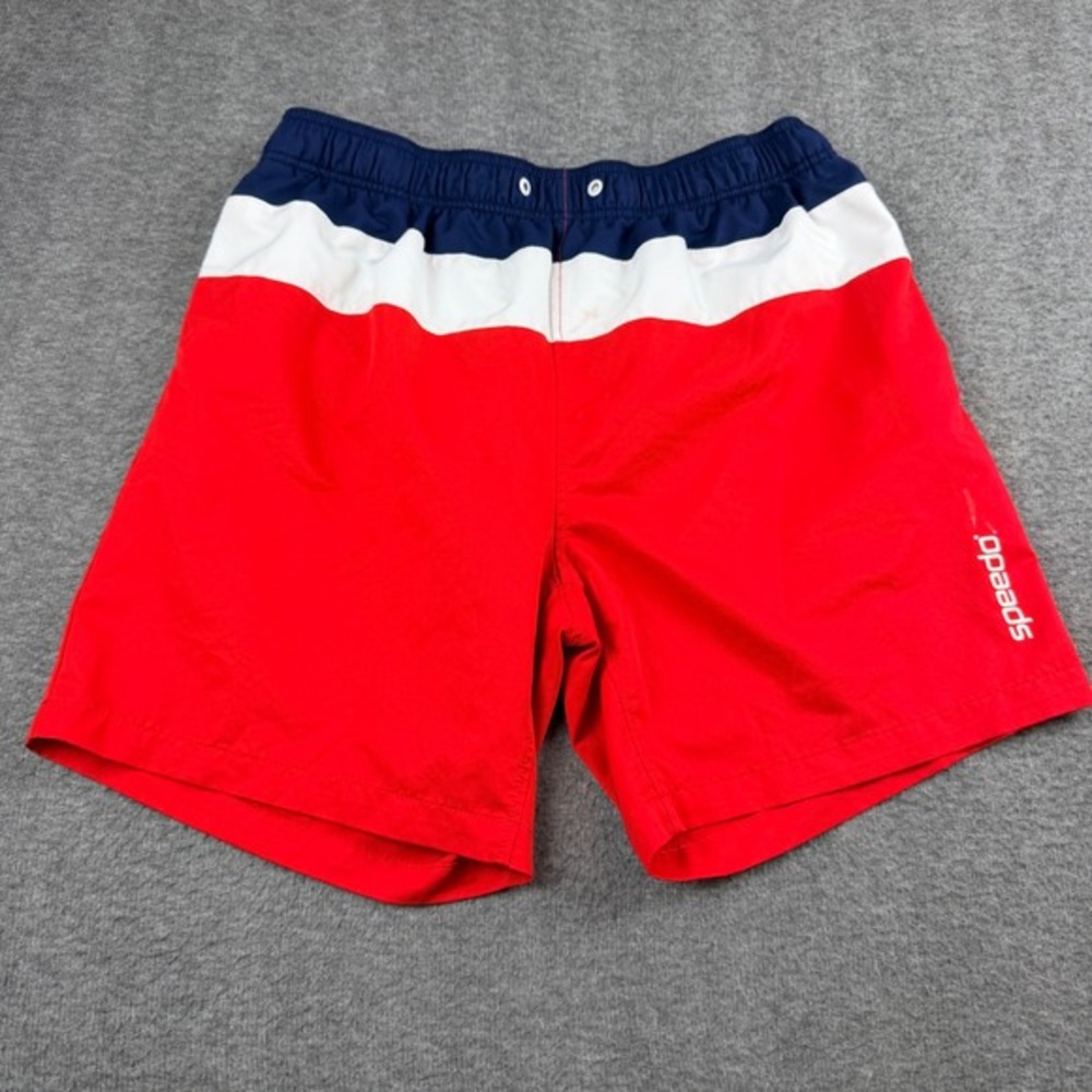Speedo Swim Trunks Men's XL Red White Blue Colorblock Mesh Lined Board Shorts